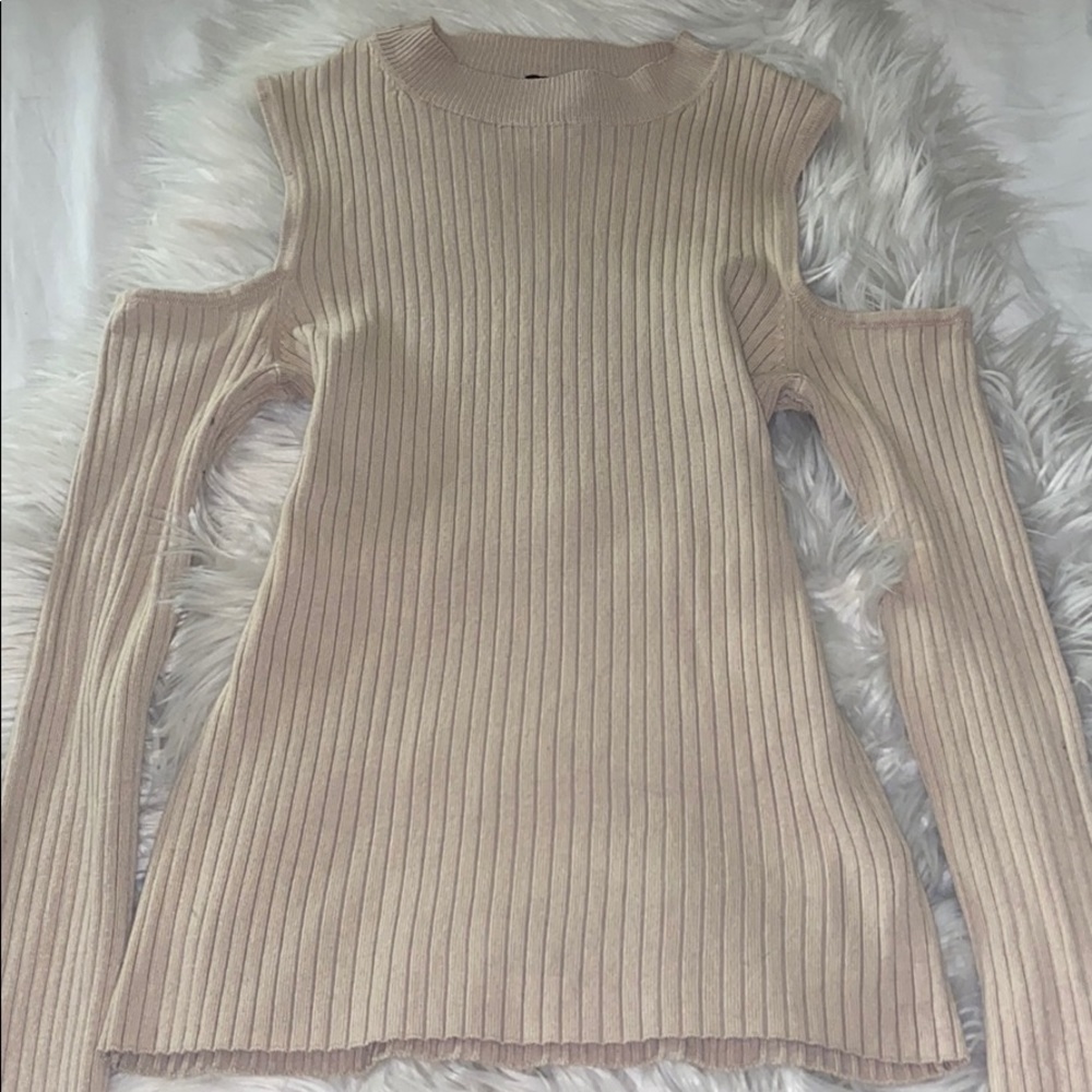 Tan Mock neck shirt open shoulder